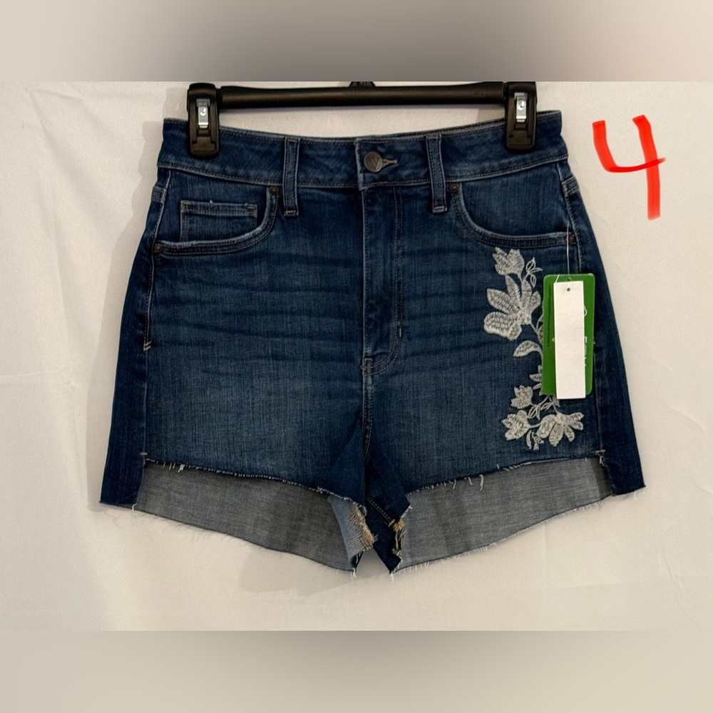 VENUS Blue Jean Shorts with Silver Floral Embroidery